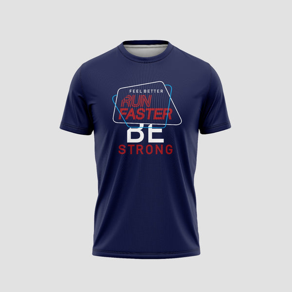 Run Faster Be Strong Navy Blue Running T-Shirt - TheSportStuff
