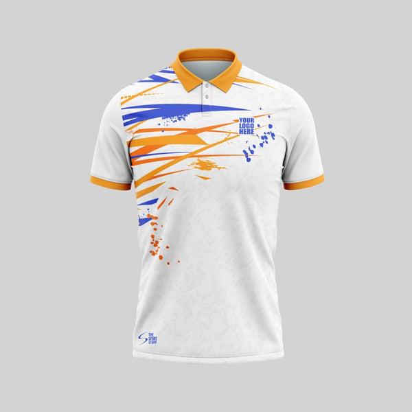 Orange White Customized Cricket Team Jersey Design - TheSportStuff