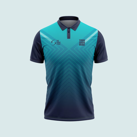 Tri Cyan Design Pattern Customized Cricket Team Jersey - TheSportStuff