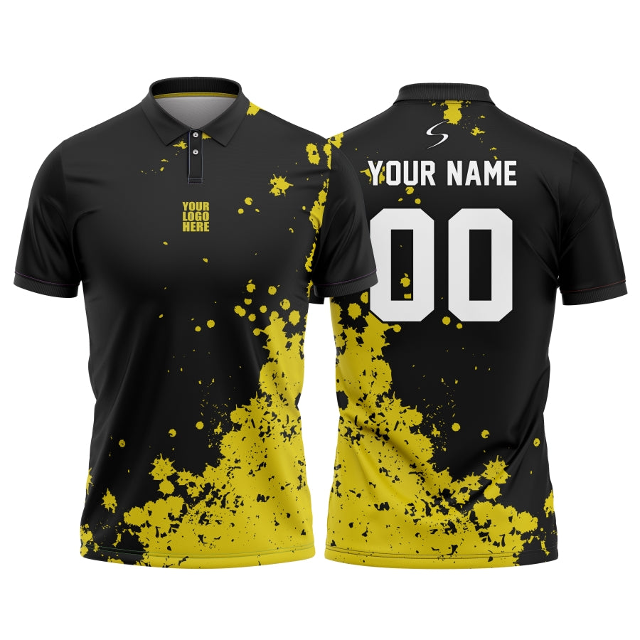 Sublimation Cricket Jersey Yellow Black Spread Customized Cricket
