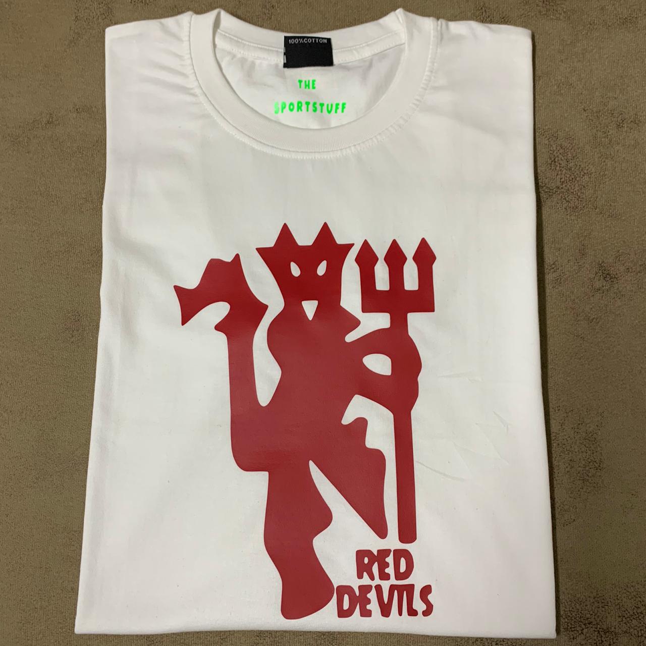 Red Devils Manchester United White Cotton T Shirt