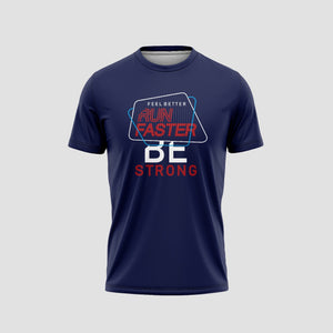 Run Faster Be Strong Navy Blue Running T-Shirt - TheSportStuff