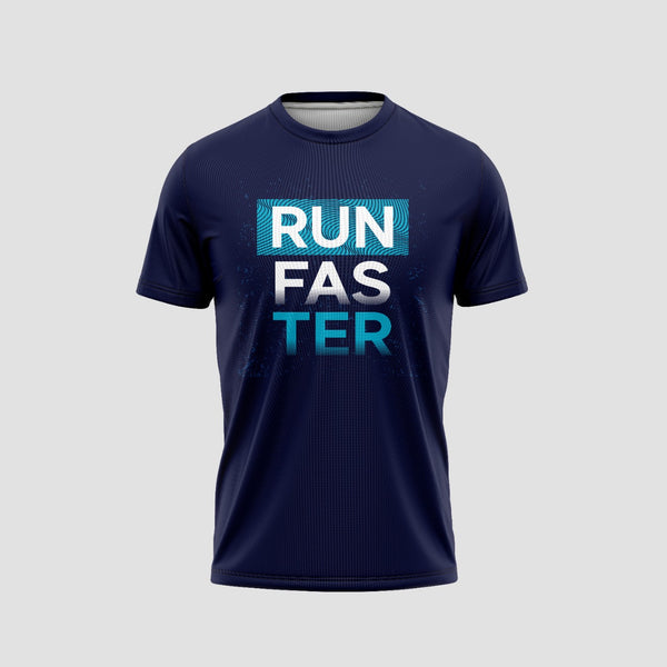 Run Faster Navy Blue Design Running T-Shirt - TheSportStuff