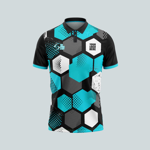 Turqoise Hexagon Customized Cricket Team Jersey Design - TheSportStuff